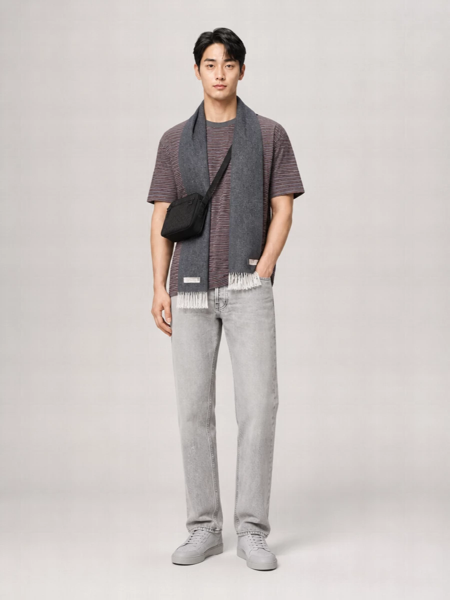 Auralee Striped Wool Short-Sleeve T-Shirt