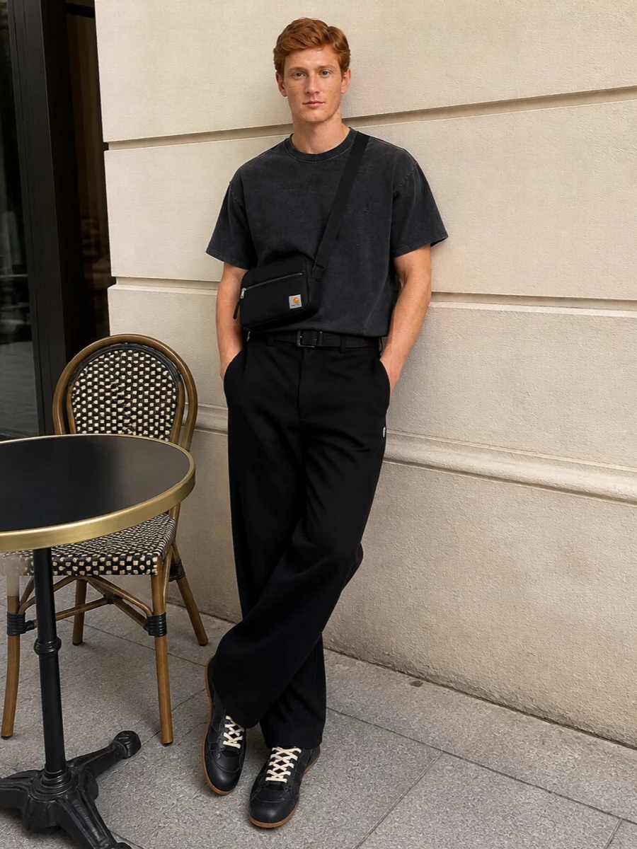 Carhartt wide leg pants black axel arigato sneakers