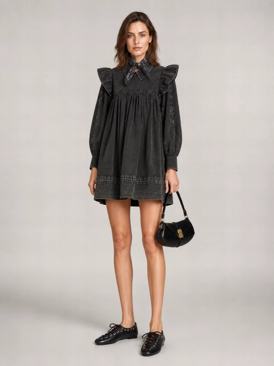 Ganni Organic Cotton Washed Mini Shirt Dress