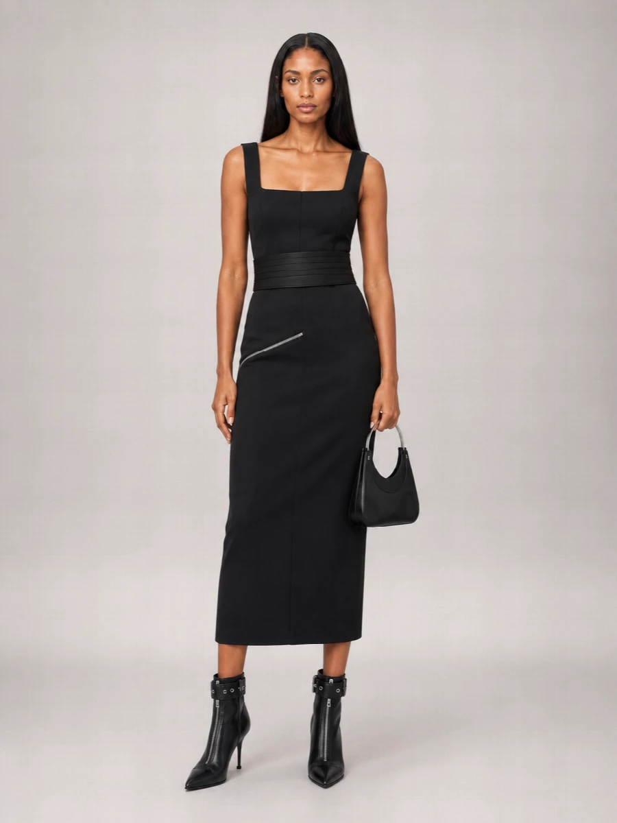 Alexander Mcqueen Wool Sleeveless Square-Neck Midi Dress