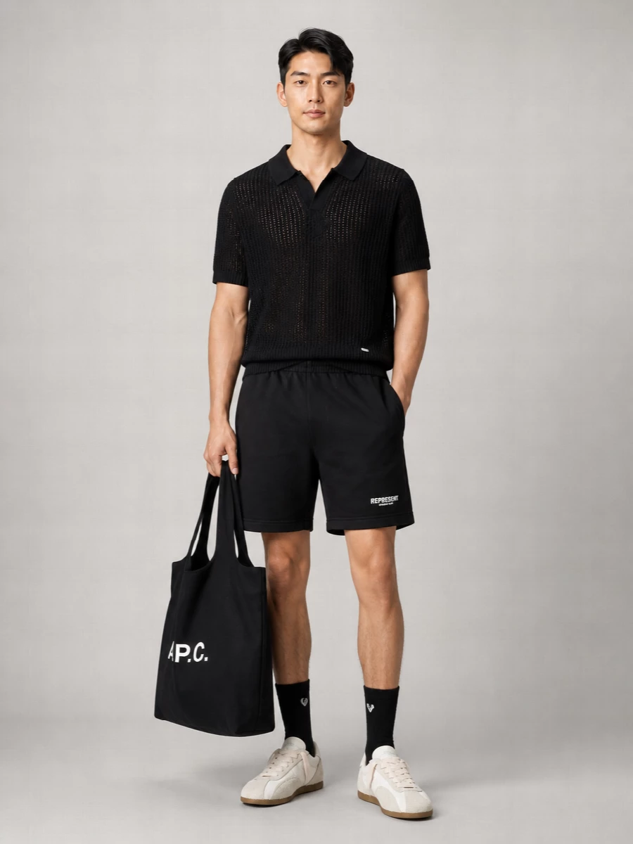 Represent Ribbed V-Neck Short-Sleeve Jumper