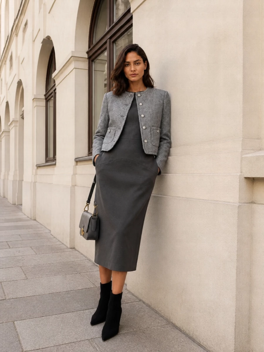 Fabiana filippi grey midi dress dunst jacket