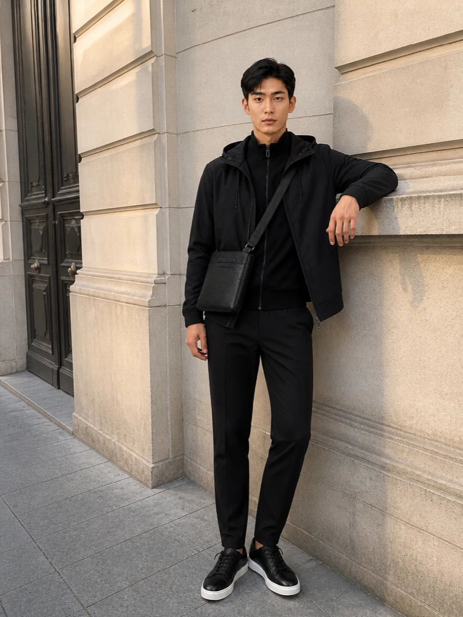Emporio armani black track pants sneakers outfit