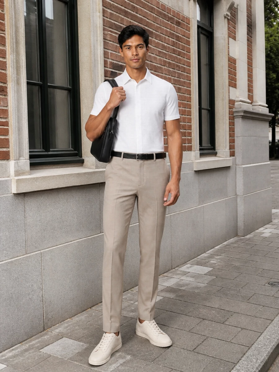 Emporio armani polo beige trousers cream sneakers