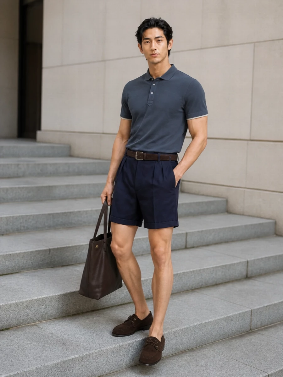 Bally navy shorts brunello cucinelli polo outfit