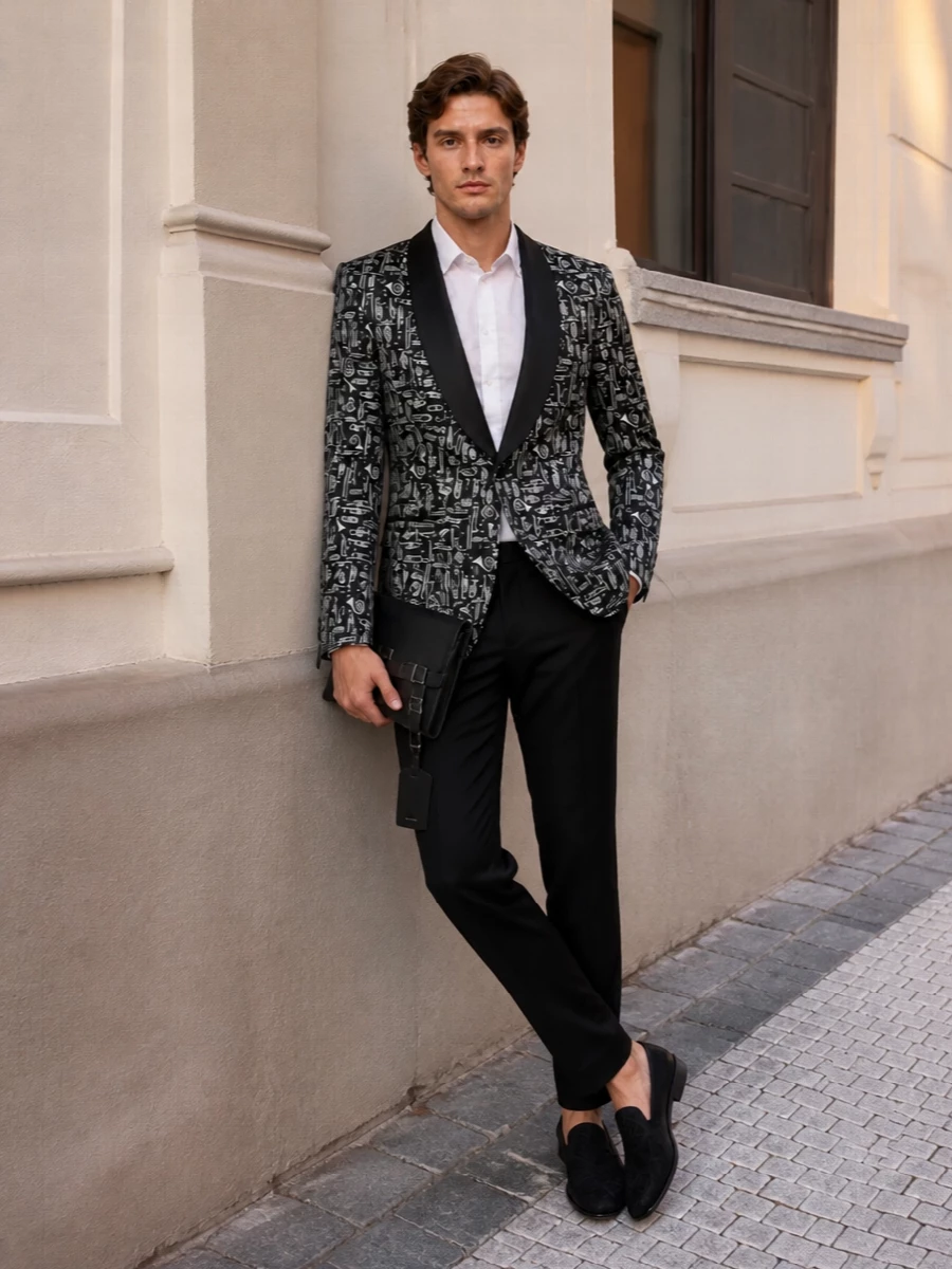Dolce gabbana black jacquard blazer evening outfit