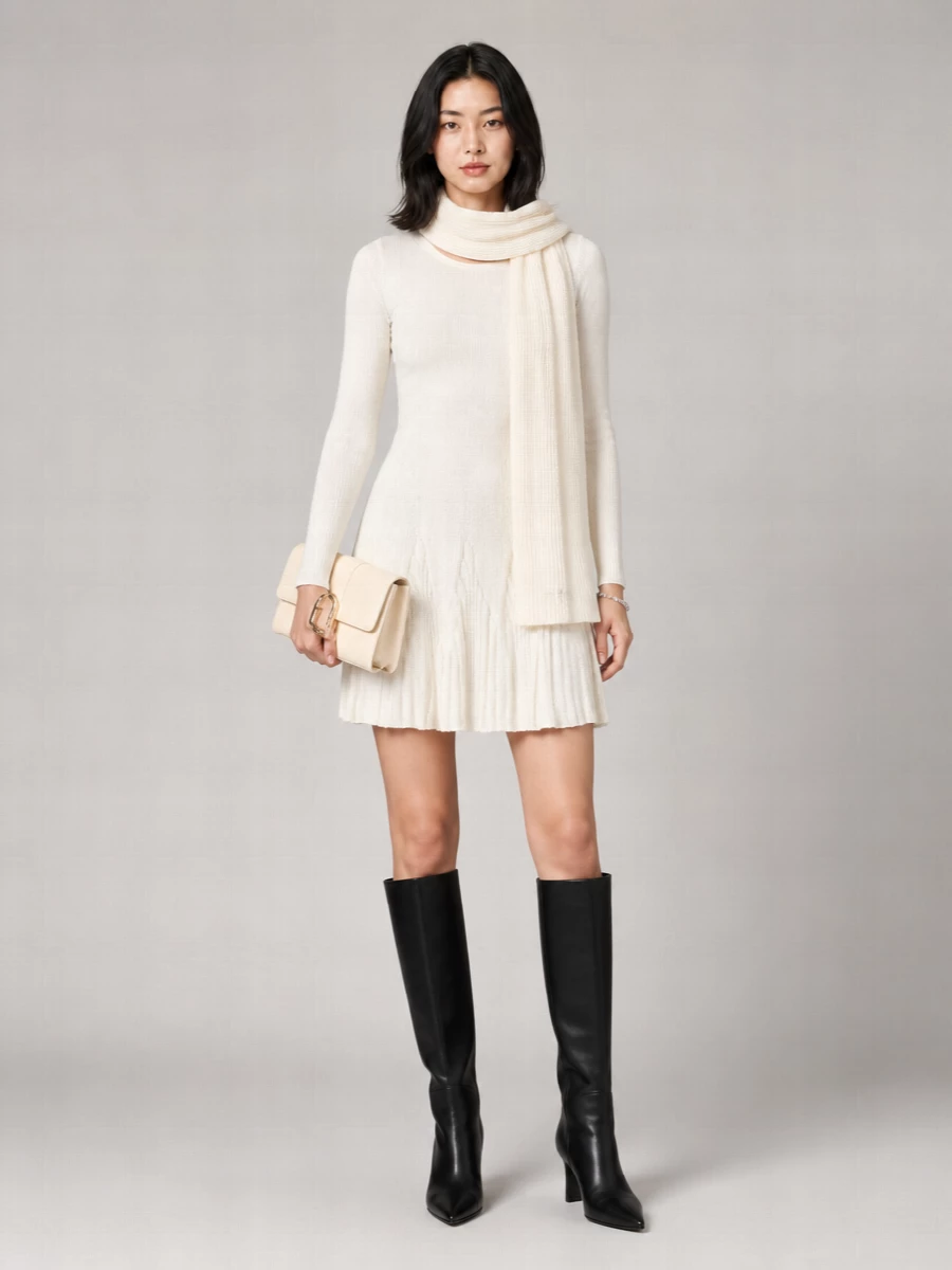 Elisabetta Franchi Ribbed Knit Pleated Dress