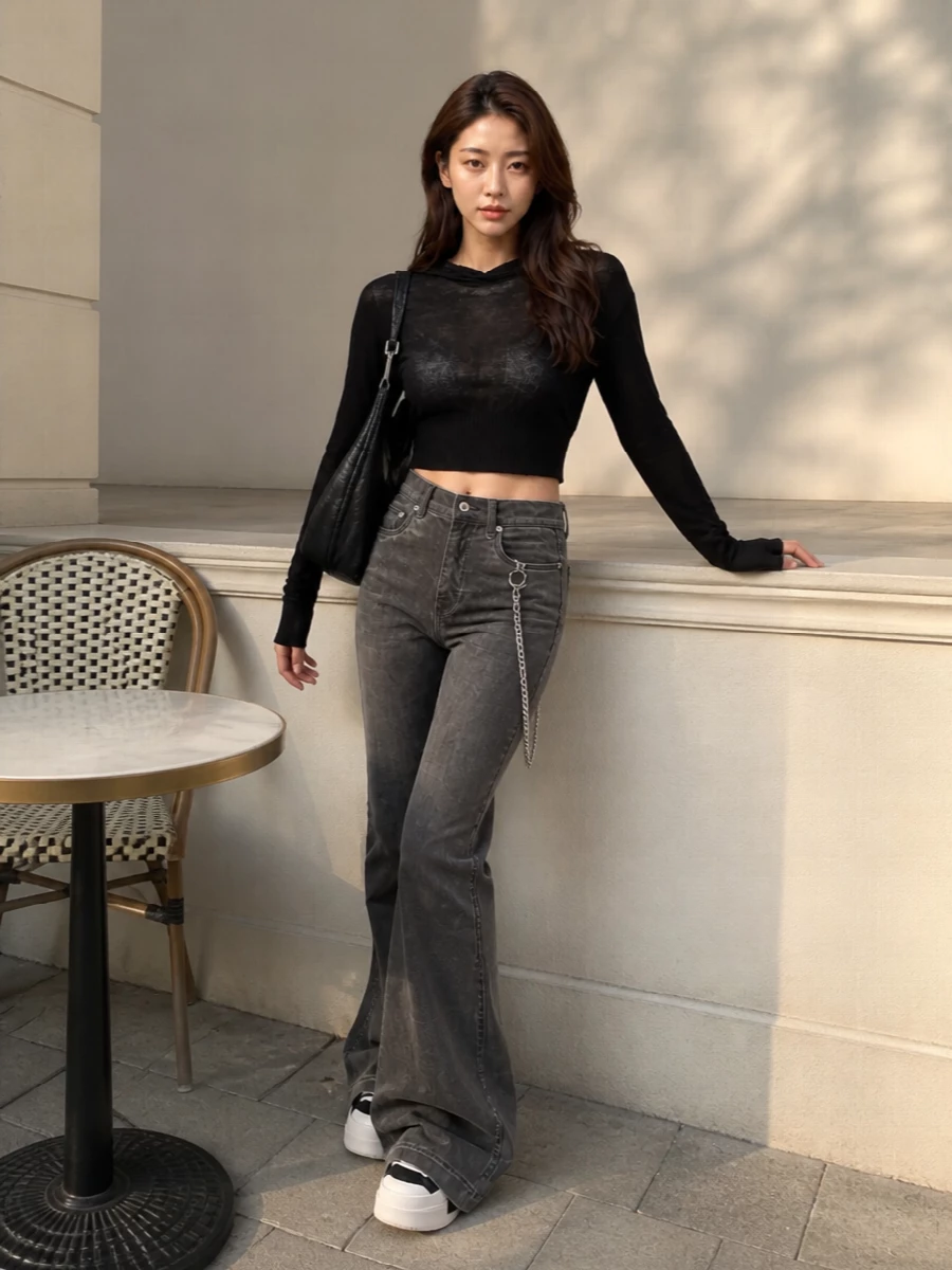 Rick owens drkshdw flared jeans black crop knit