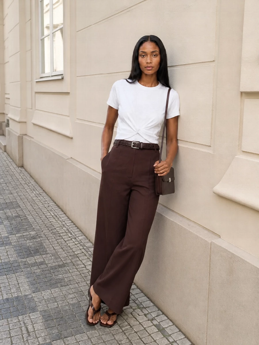 Rotate wide leg trousers rohe white tee outfit