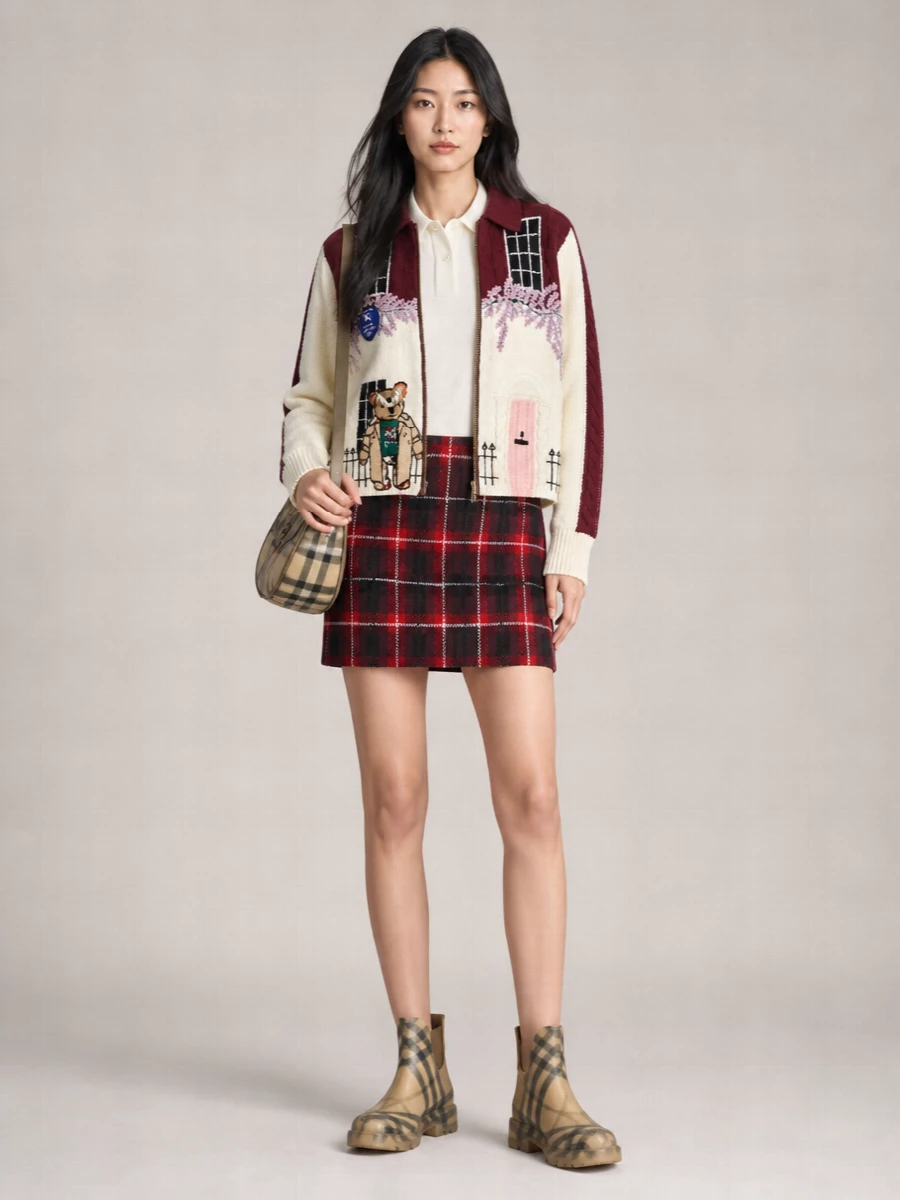 Burberry cashmere wool ribbed polo cardigan