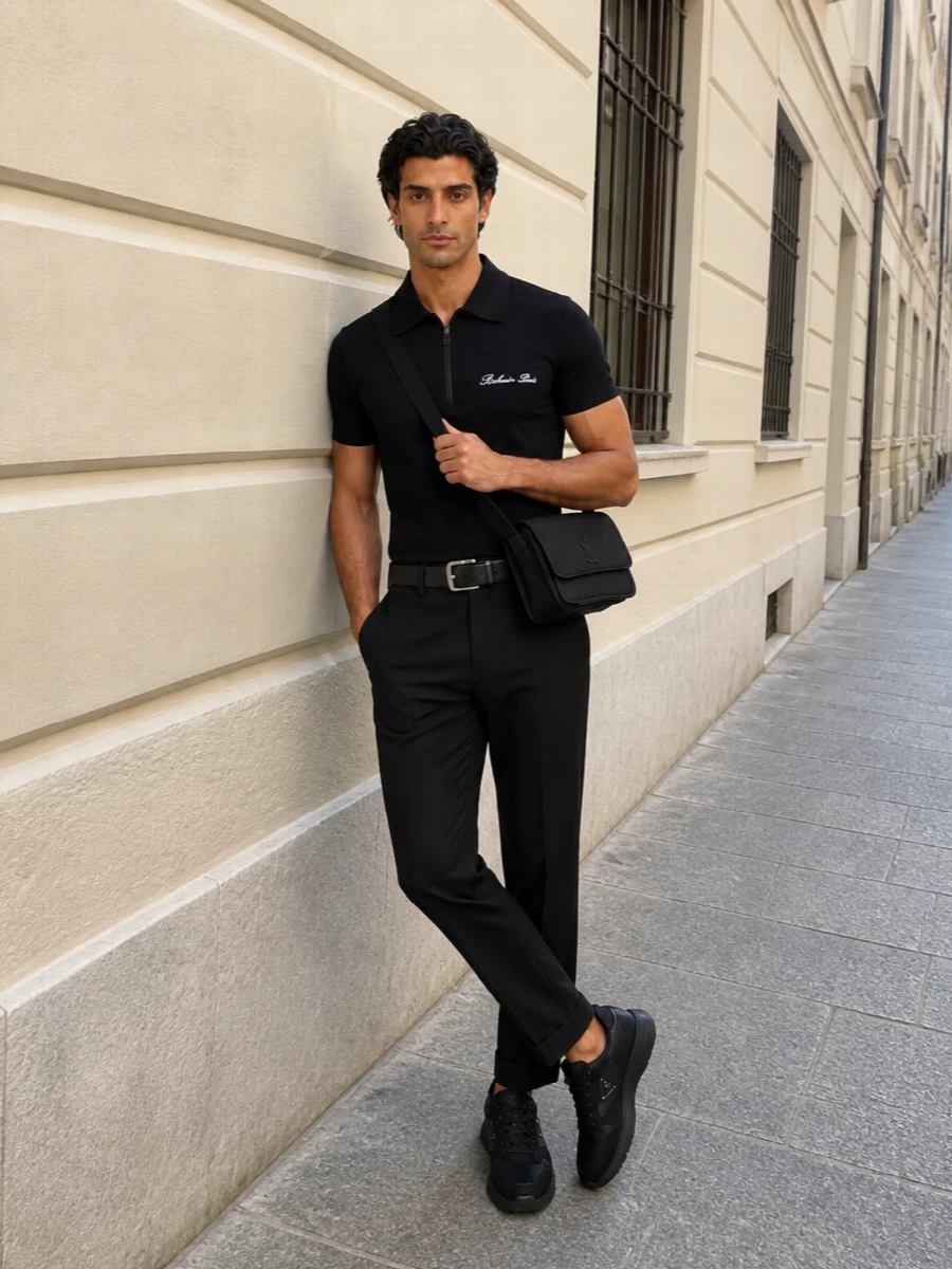 Balmain black polo tailored trousers outfit