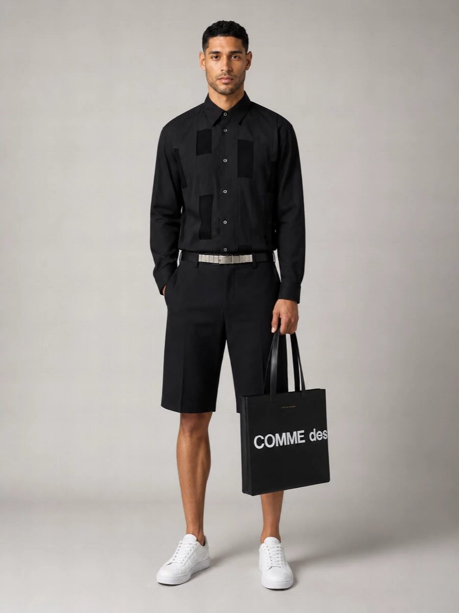 Comme Des Garçons Herringbone Wide-Leg Bermuda Shorts