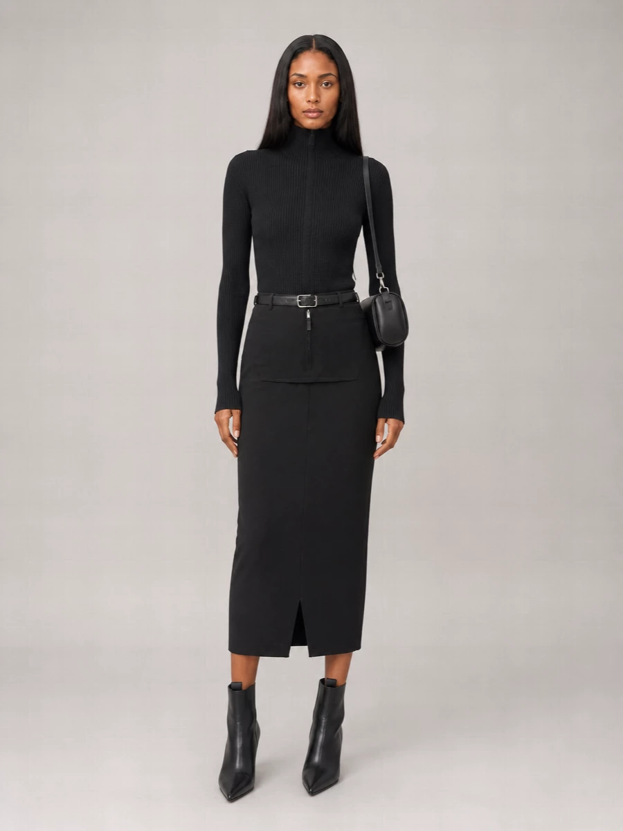 Rick Owens Wool Long Skirt With Front And Back Slits