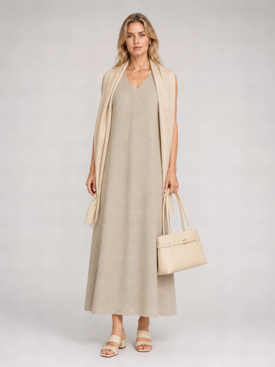 Max Mara Linen Flared Maxi Dress