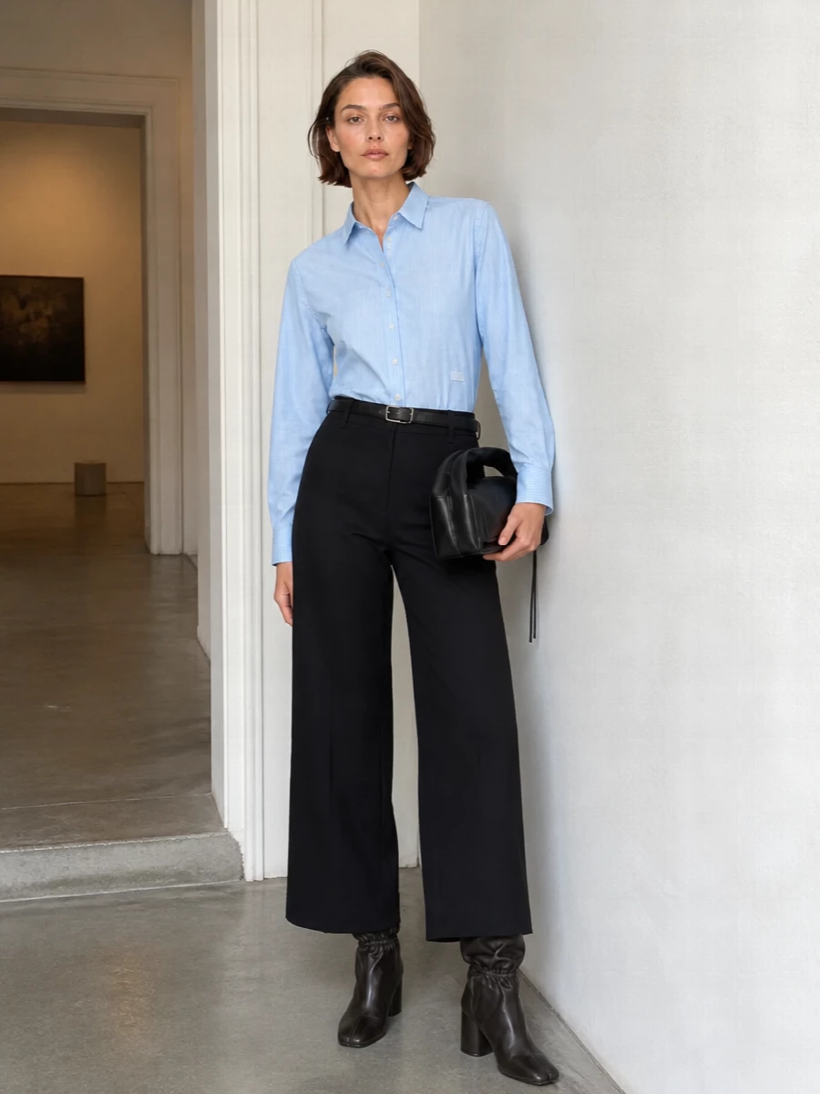 Mm6 striped shirt black wide leg trousers