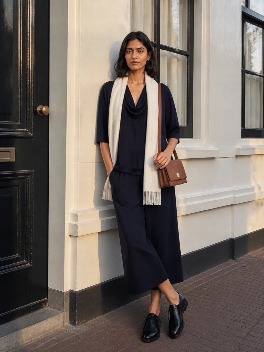 Max mara navy culottes draped blouse derby shoes