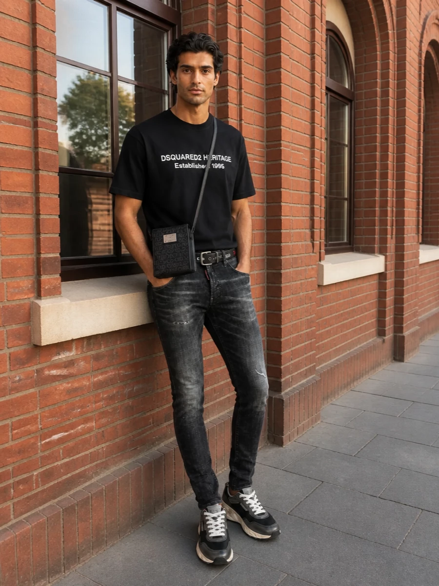 Dsquared2 black heritage tshirt skinny jeans