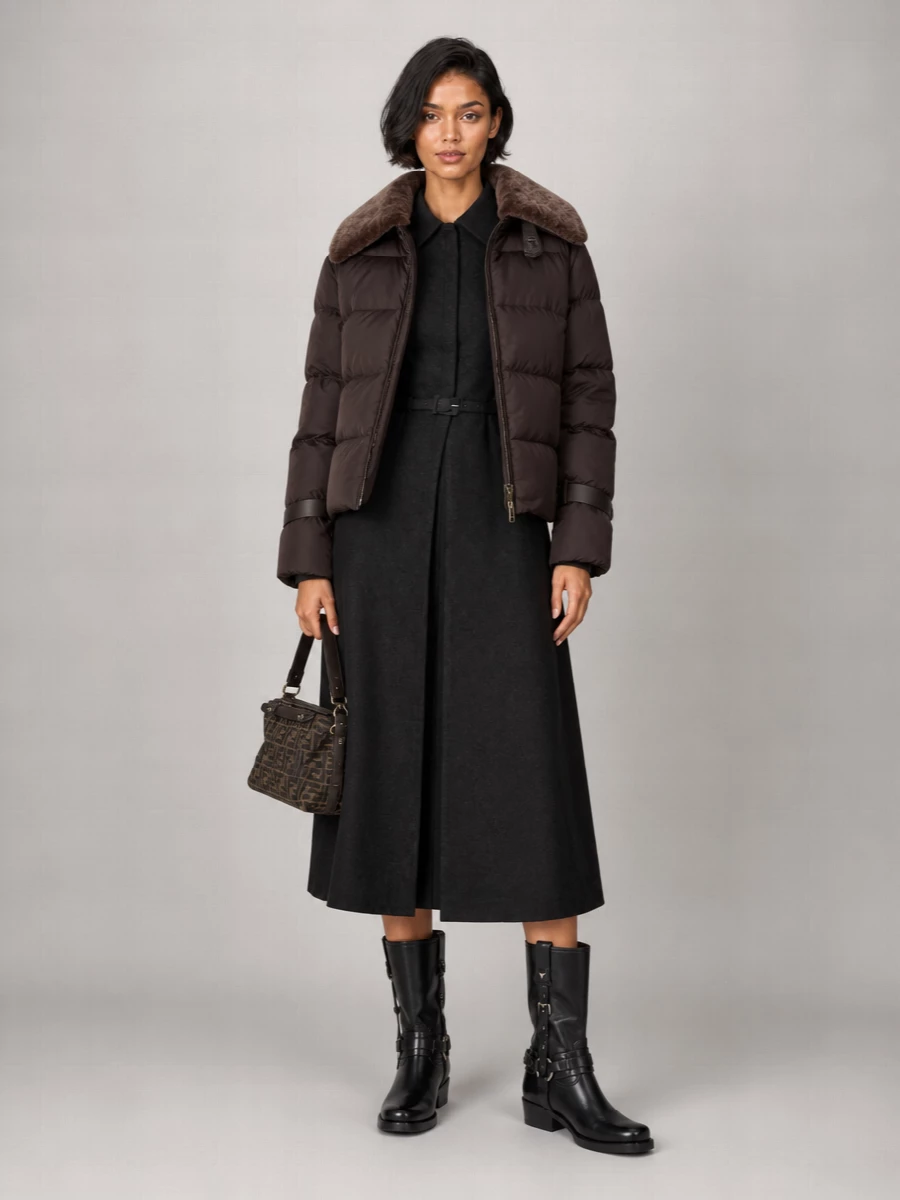Fendi Down Leather-Trim Puffer Jacket