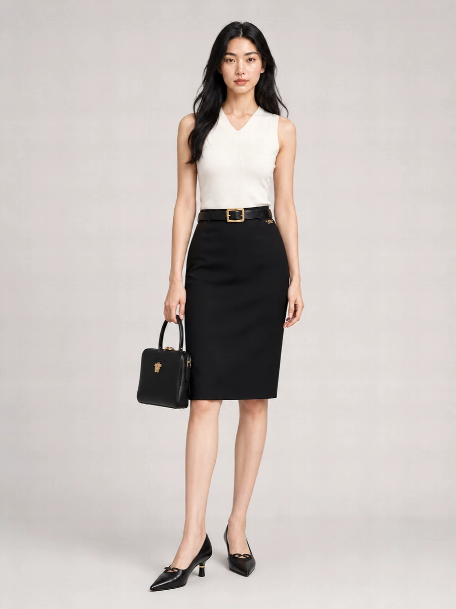 Versace Wool Midi Pencil Skirt