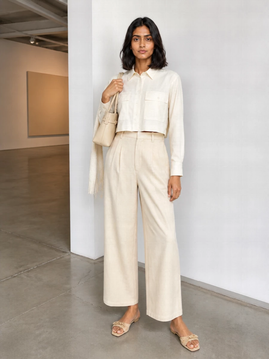 Max mara cropped shirt wide leg trousers outfit