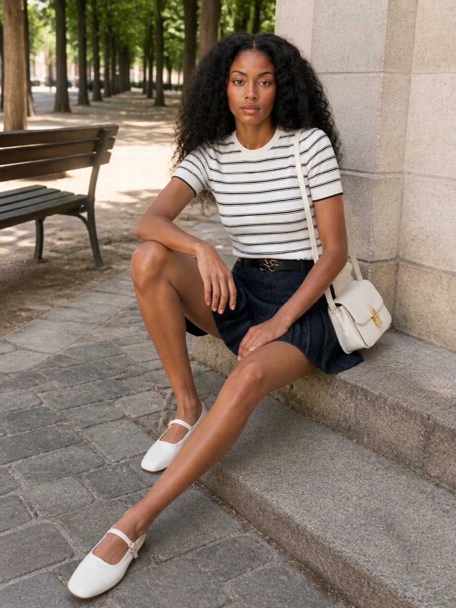 Apc denim mini striped knit mary janes