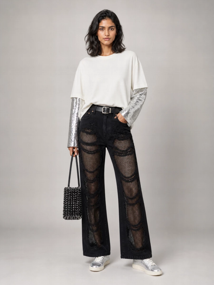 Darkpark sequinned double sleeve oversized t-shirt