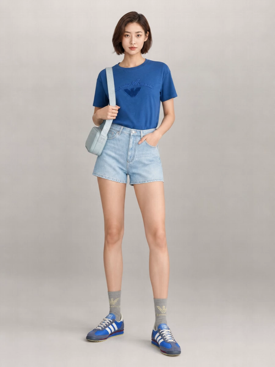 Emporio Armani Cotton Embroidered Logo Crew Neck Short Sleeve T-Shirt