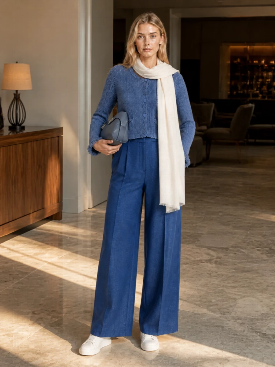 Emporio armani cardigan wide leg navy trousers
