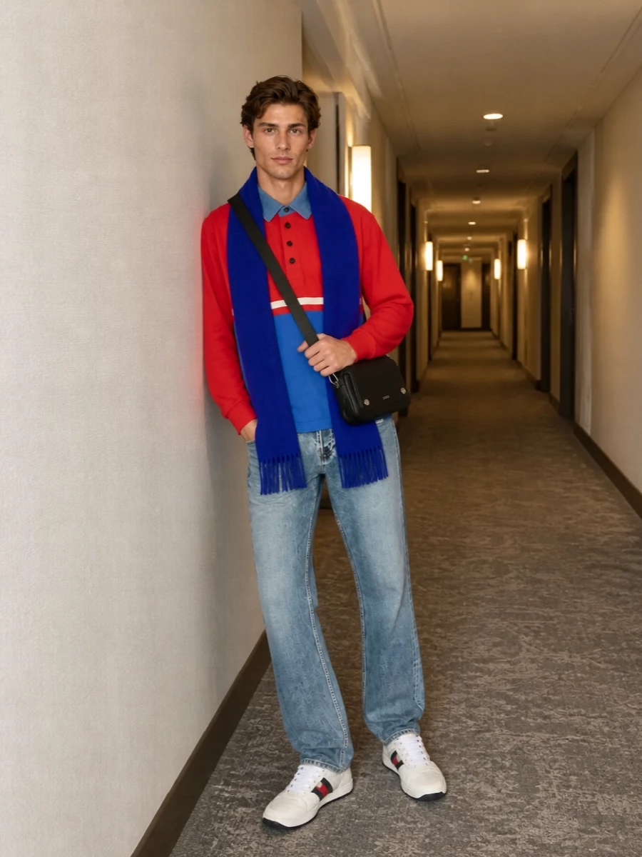 Jw anderson rugby jeans gucci sneakers outfit