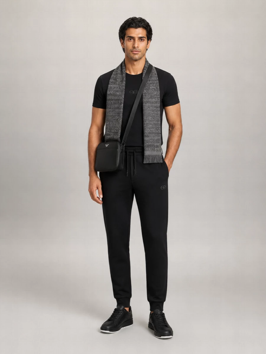 Emporio Armani Logo-Print Wool-Blend Scarf