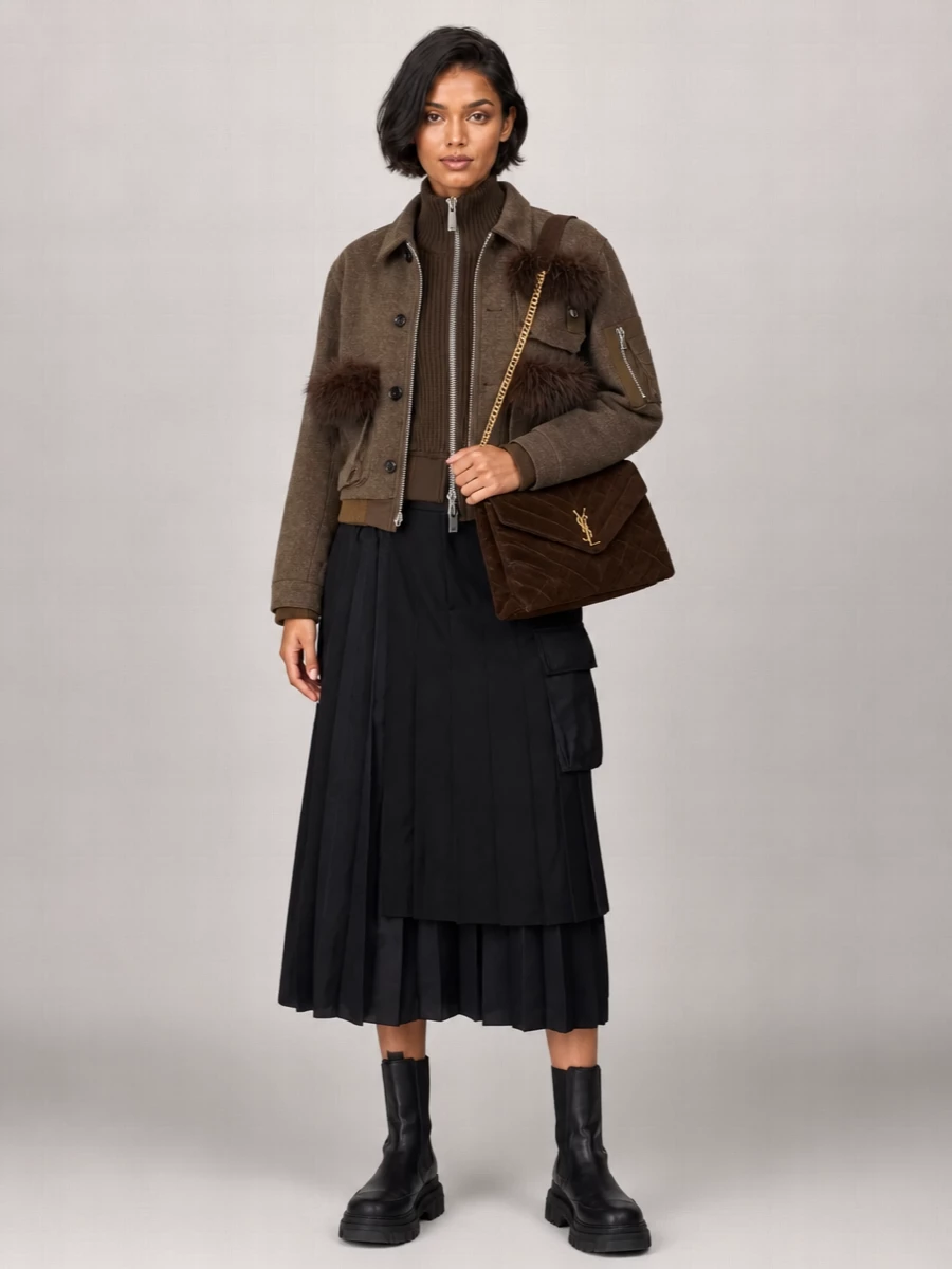 Sacai Wool Faux Fur Trim Blouson Jacket