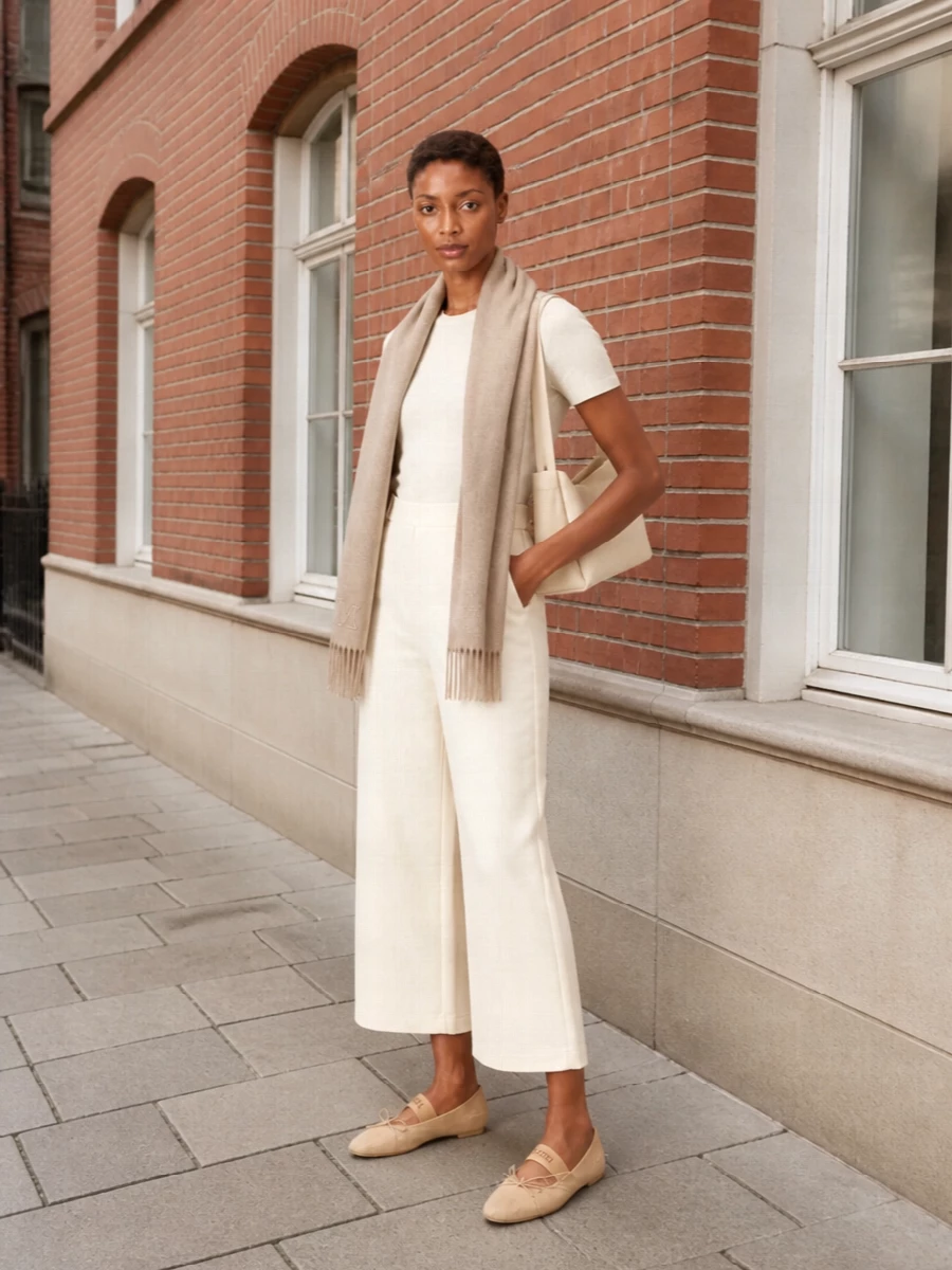 Max mara ivory tee cropped trousers flats