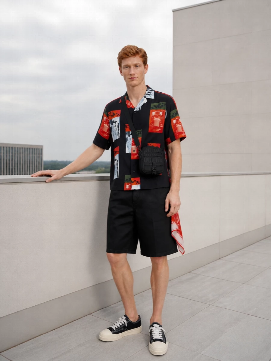 Carhartt wip camp shirt black shorts outfit