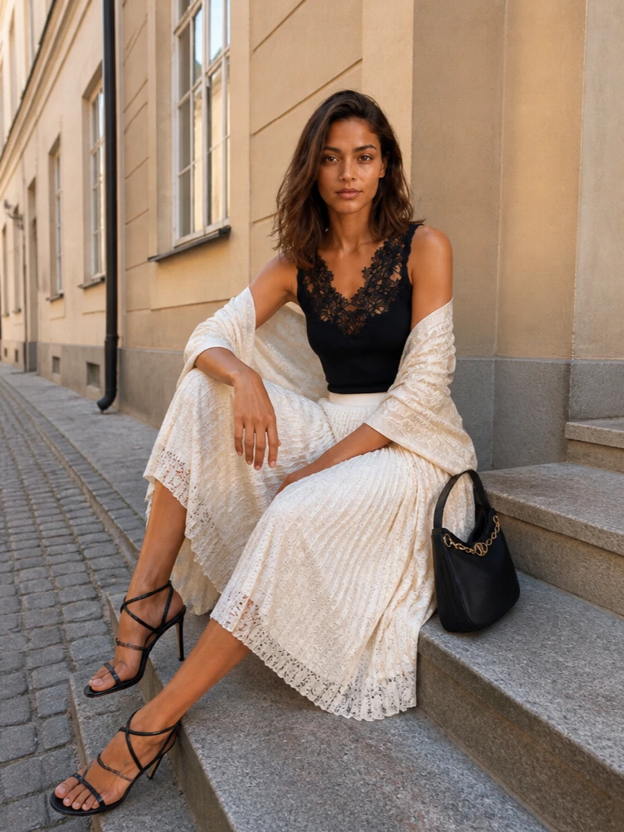 Ermanno scervino lace tank ivory midi skirt outfit