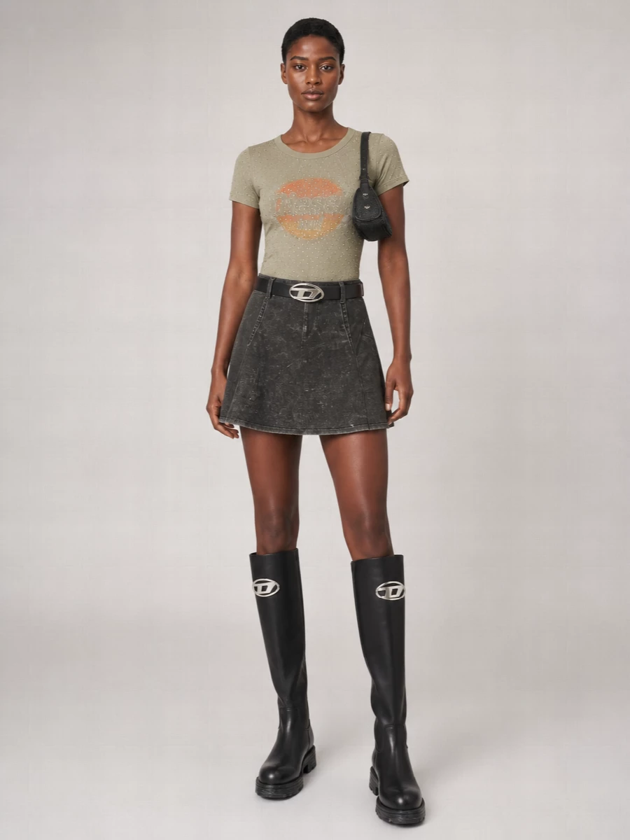 Diesel Calf Leather Logo Buckle Belt