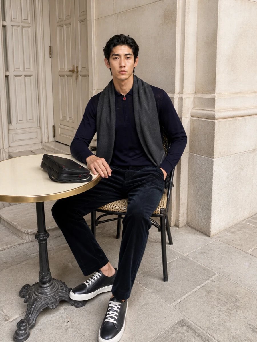 Kiton navy polo prada navy corduroy trousers
