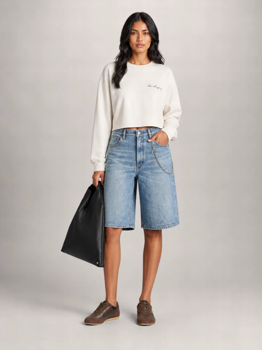 Mm6 Maison Margiela Denim Wide-Leg Knee-Length Bermuda Shorts