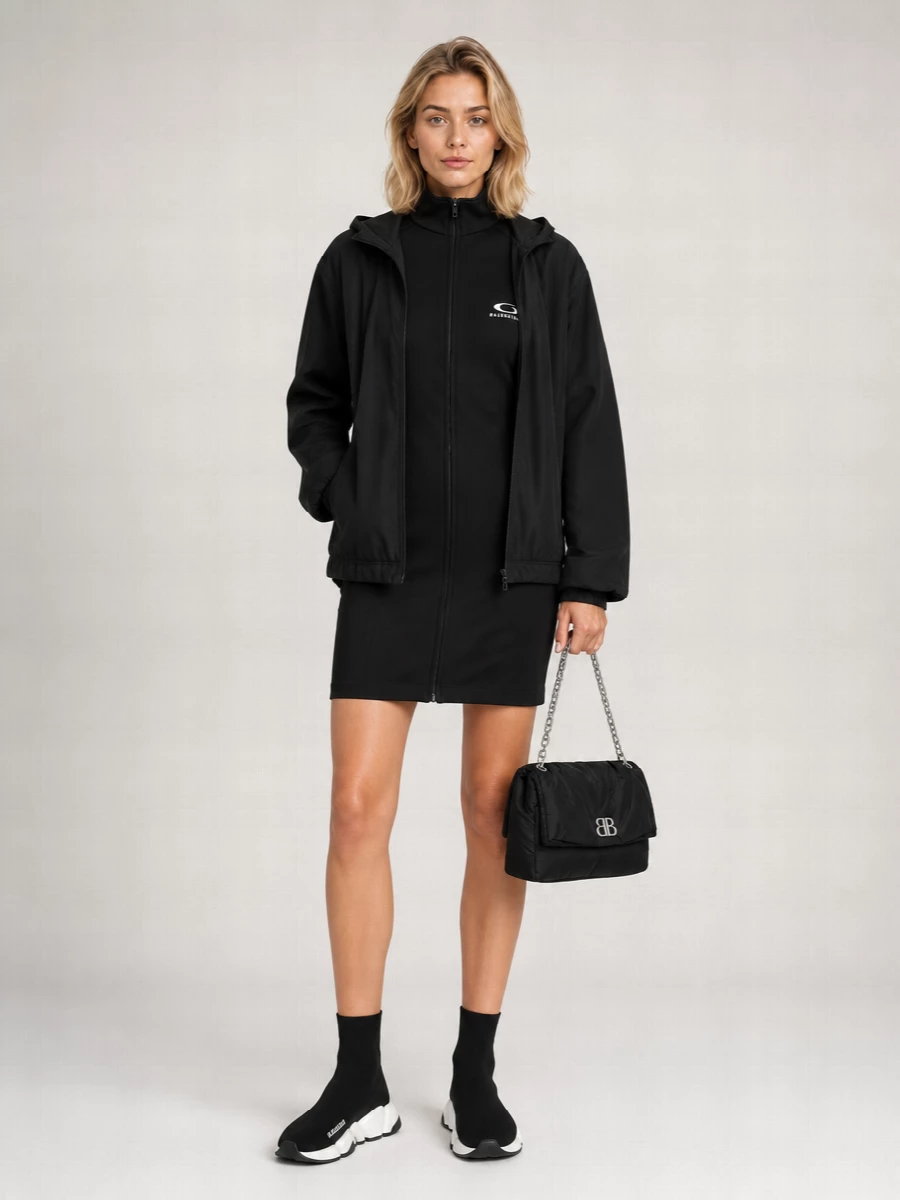 Balenciaga Logo Print Hooded Nylon Jacket