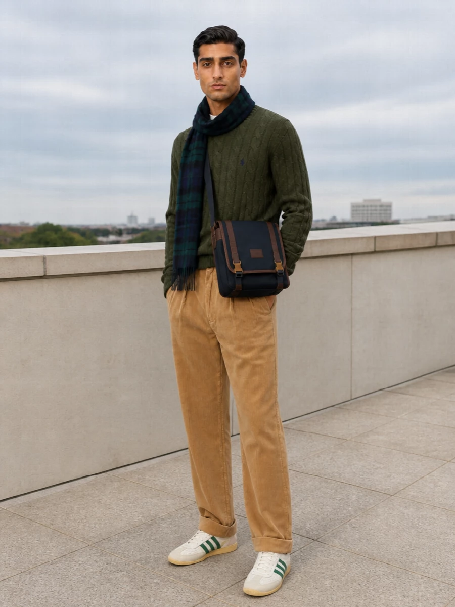 Polo ralph lauren olive sweater camel corduroy