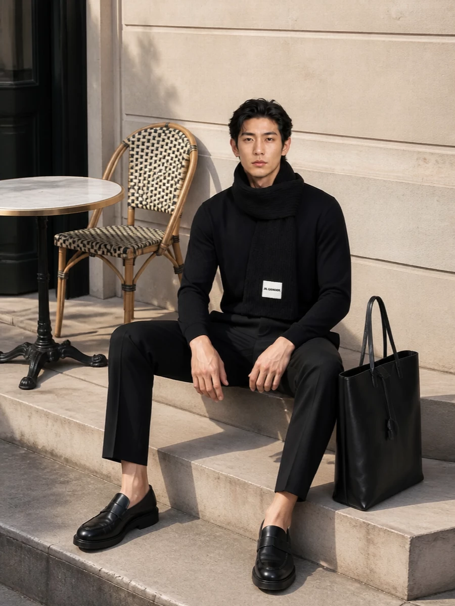 Jil sander black crew neck tailored trousers loafers