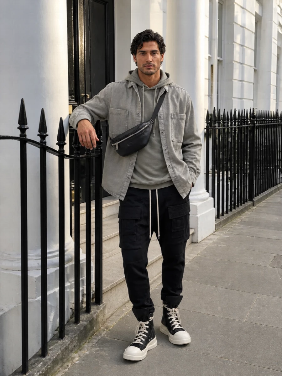 Rick owens drkshdw shirt jacket cargo pants outfit