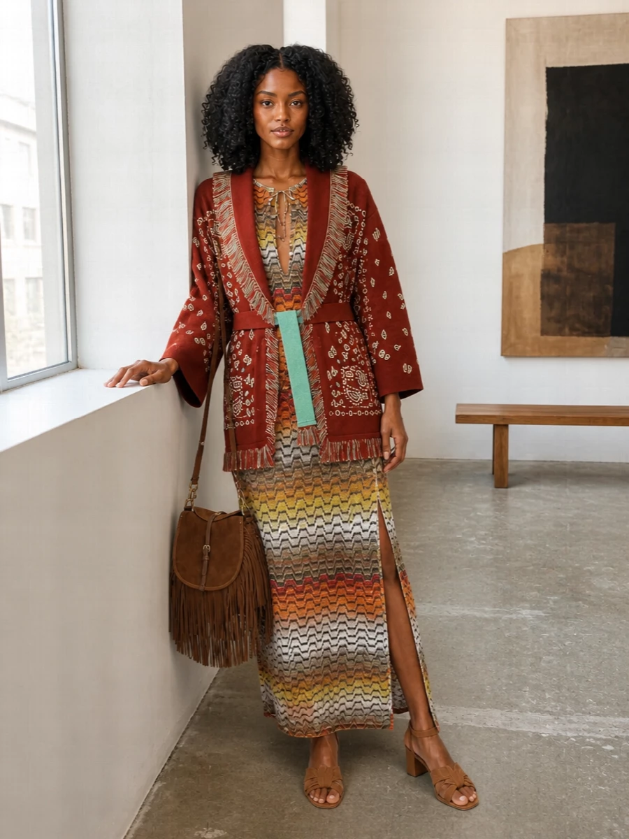 Alanui cardigan missoni kaftan suede sandals