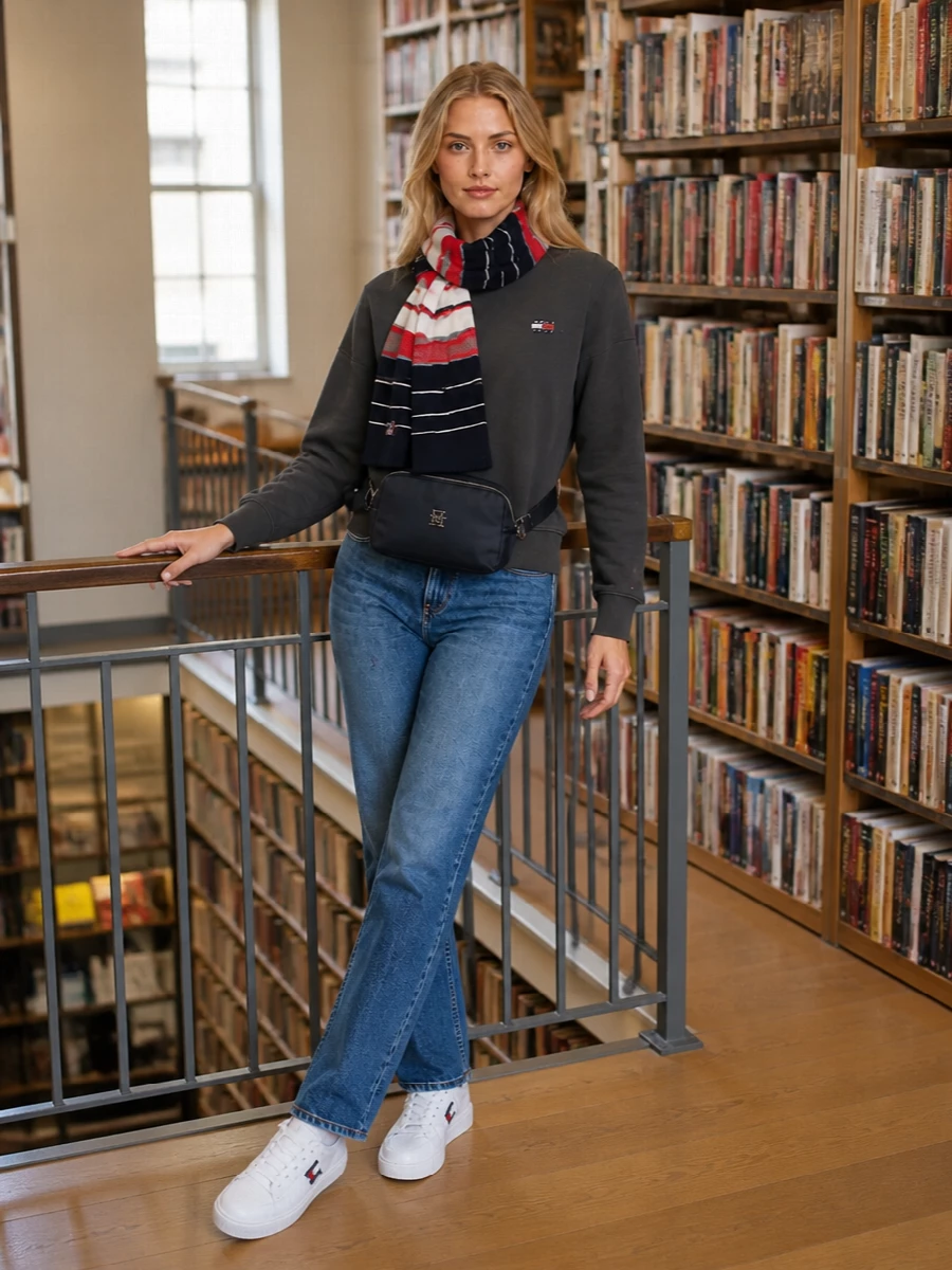 Tommy hilfiger sweatshirt jeans sneakers outfit