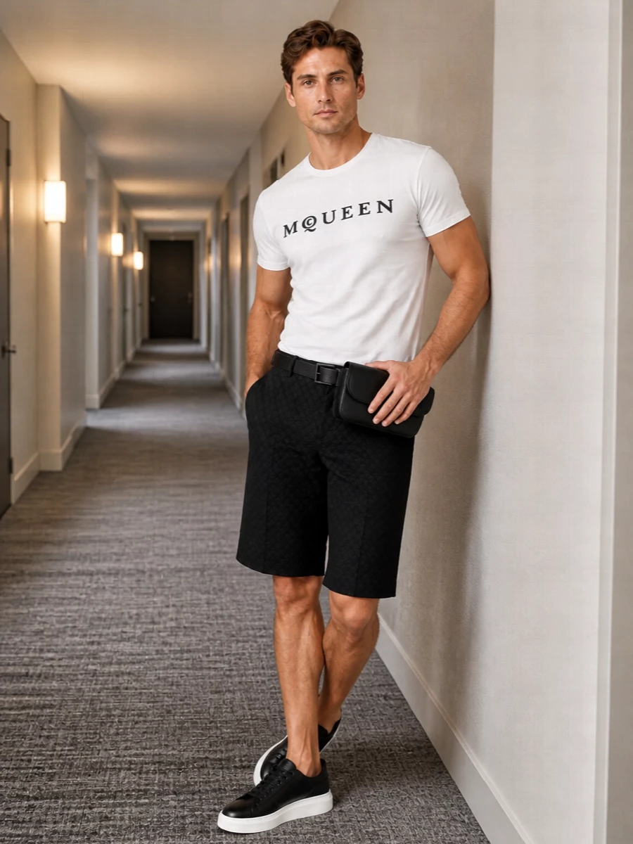Alexander mcqueen logo tee black tailored shorts