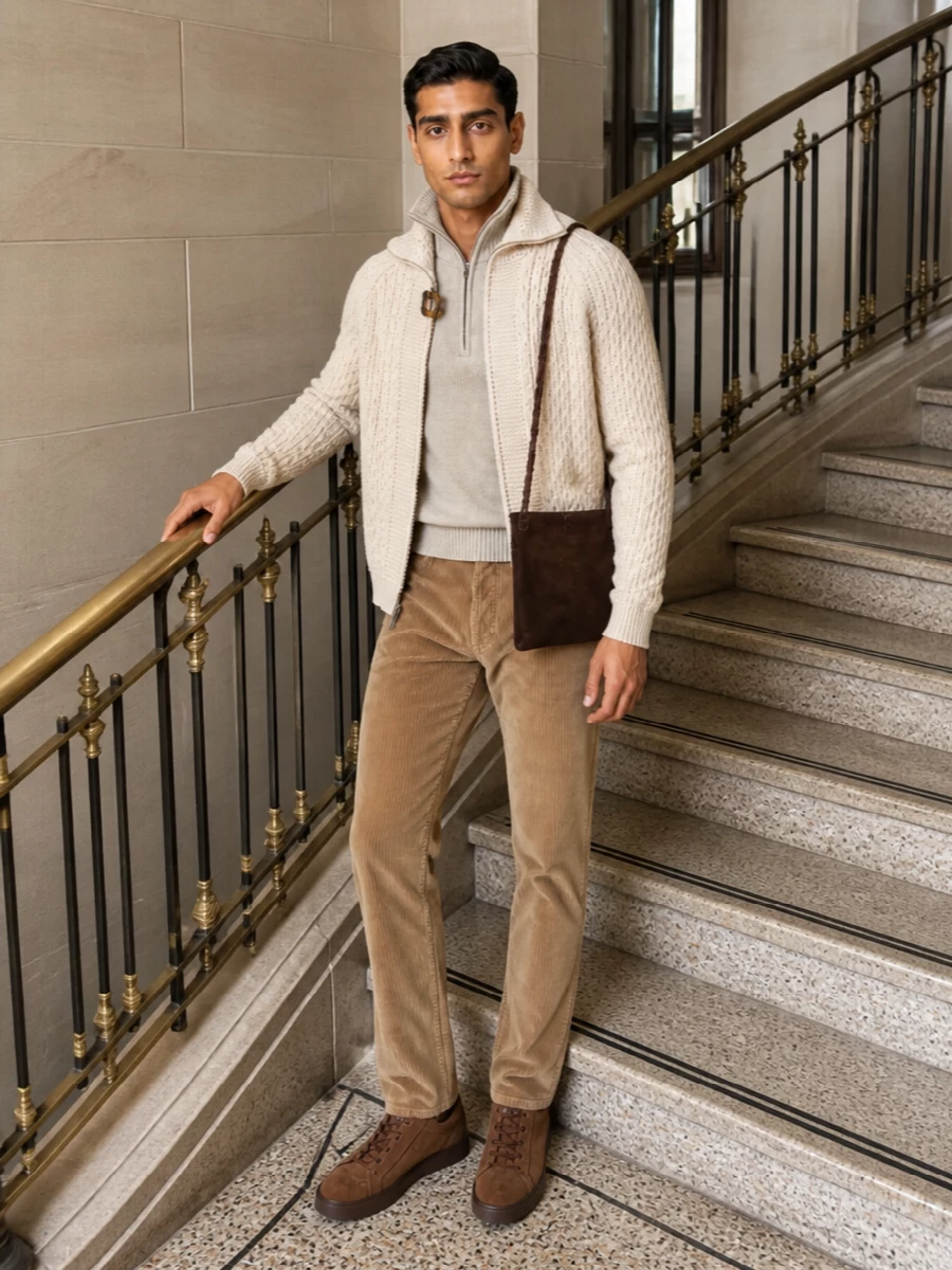 Jw anderson cream knit jacket camel corduroy