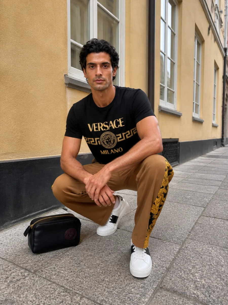 Versace baroque track pants black logo outfit