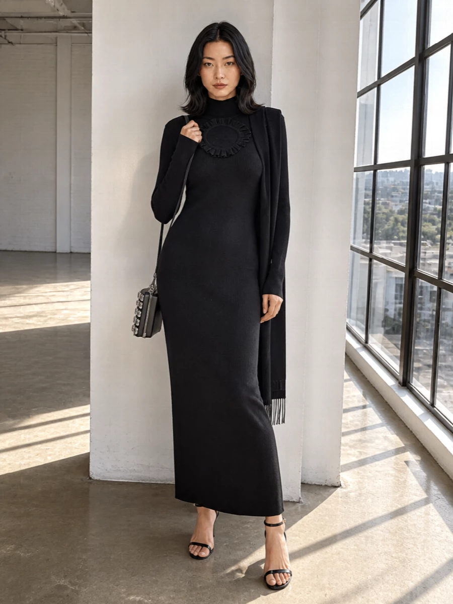 Self portrait black maxi dress gianvito rossi heels
