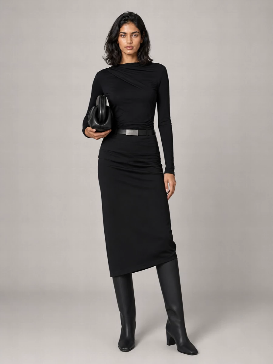Entire Studios Wool Draped Asymmetric Midi Skirt