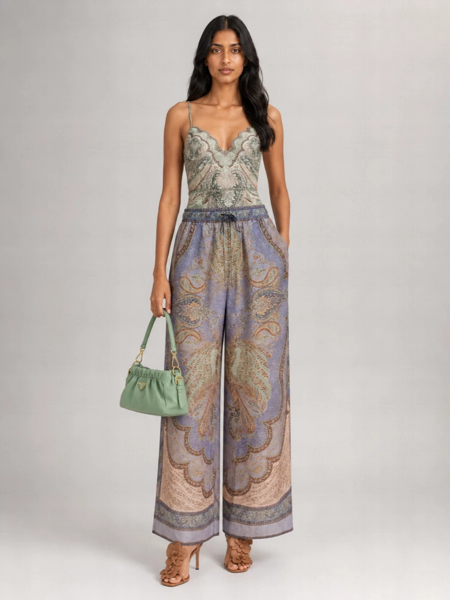 Zimmermann Paisley-Print Scallop V-Neck One-Piece Swimsuit
