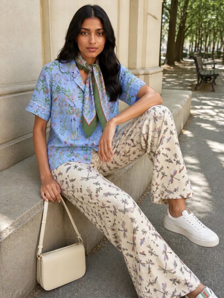 Gucci floral shirt insect trousers outfit